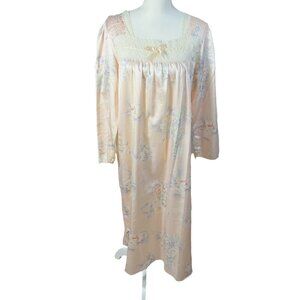 Vintage Barbizon Pink Satin Nightgown Lace Trim Bow Coquette 1980s Size M